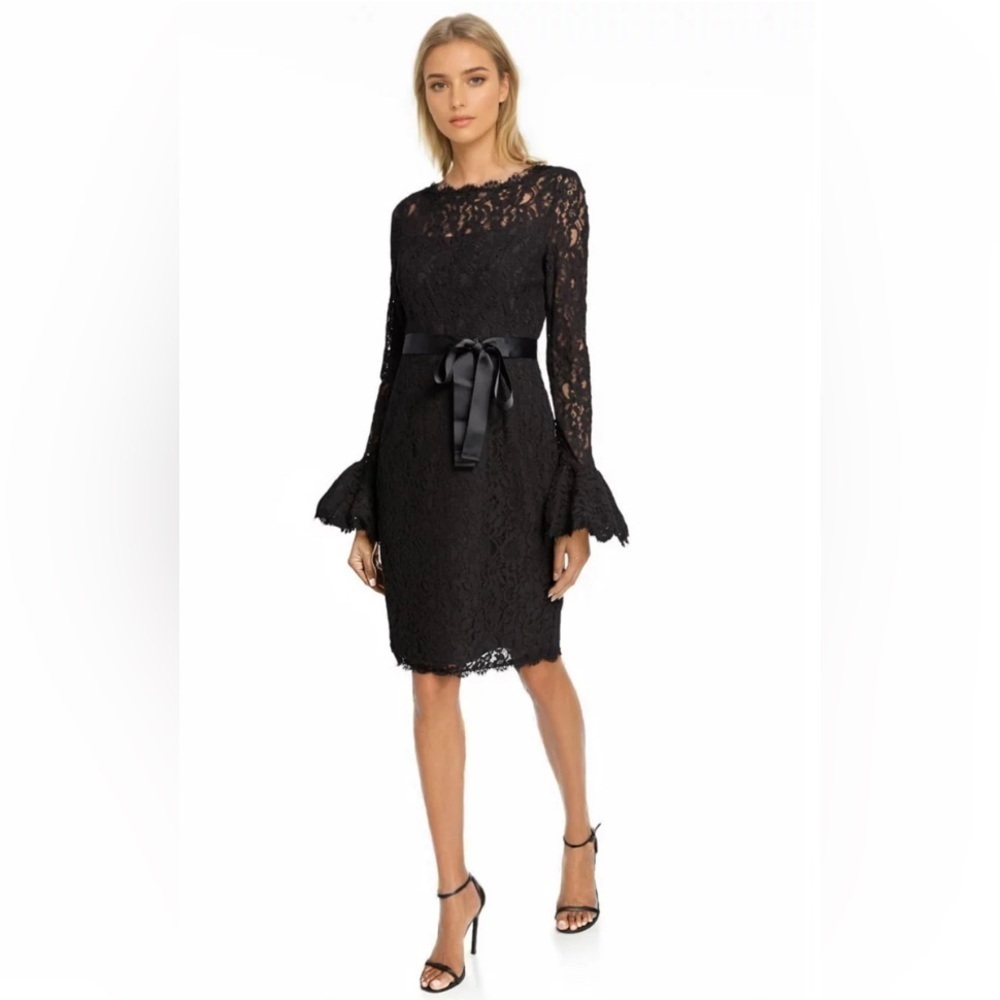 Shani Ruffle Sleeve Lace Dress Black Size 12 MISSING BELT